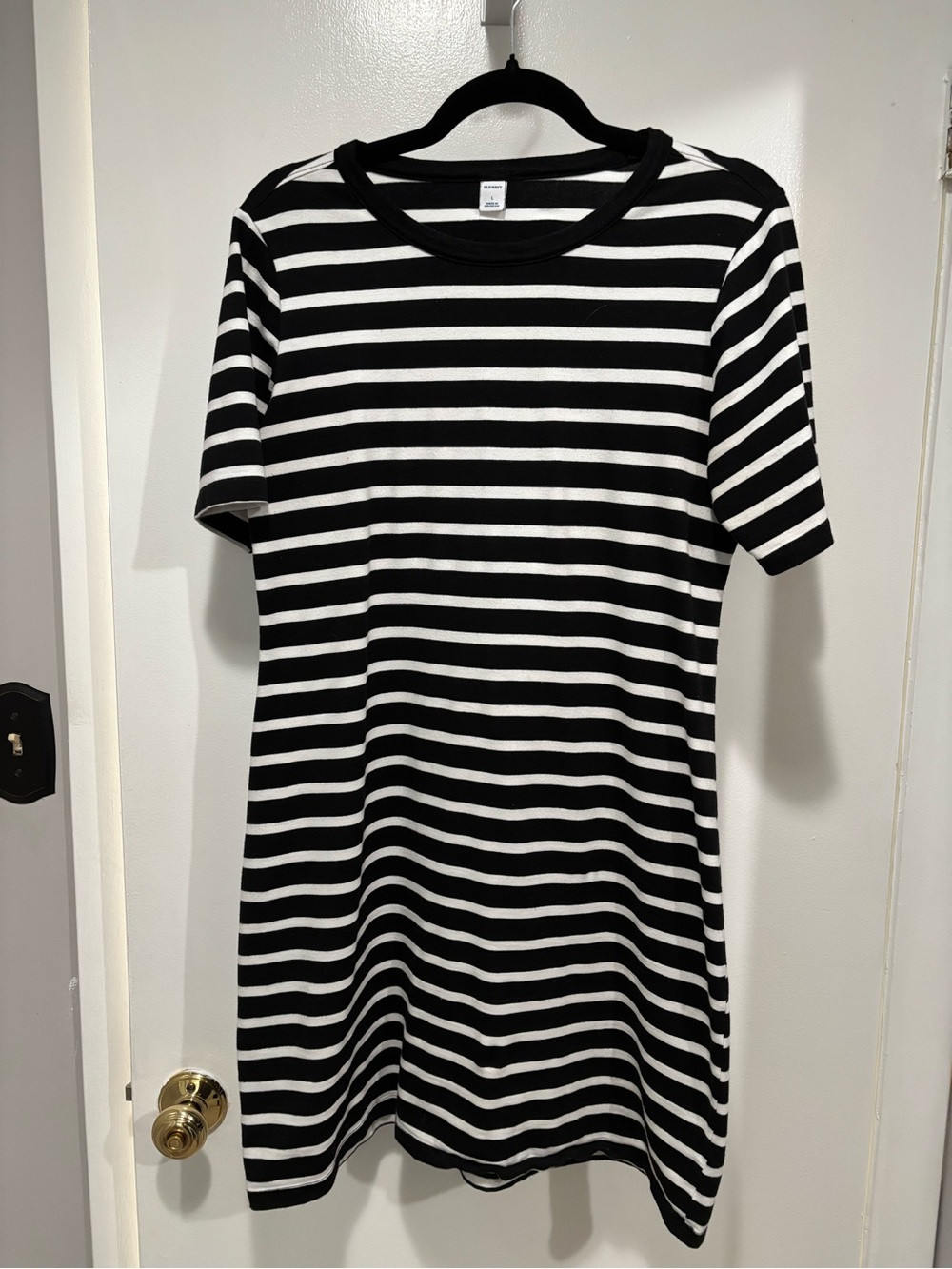 Old Navy Black and White Striped Mini Dress Large